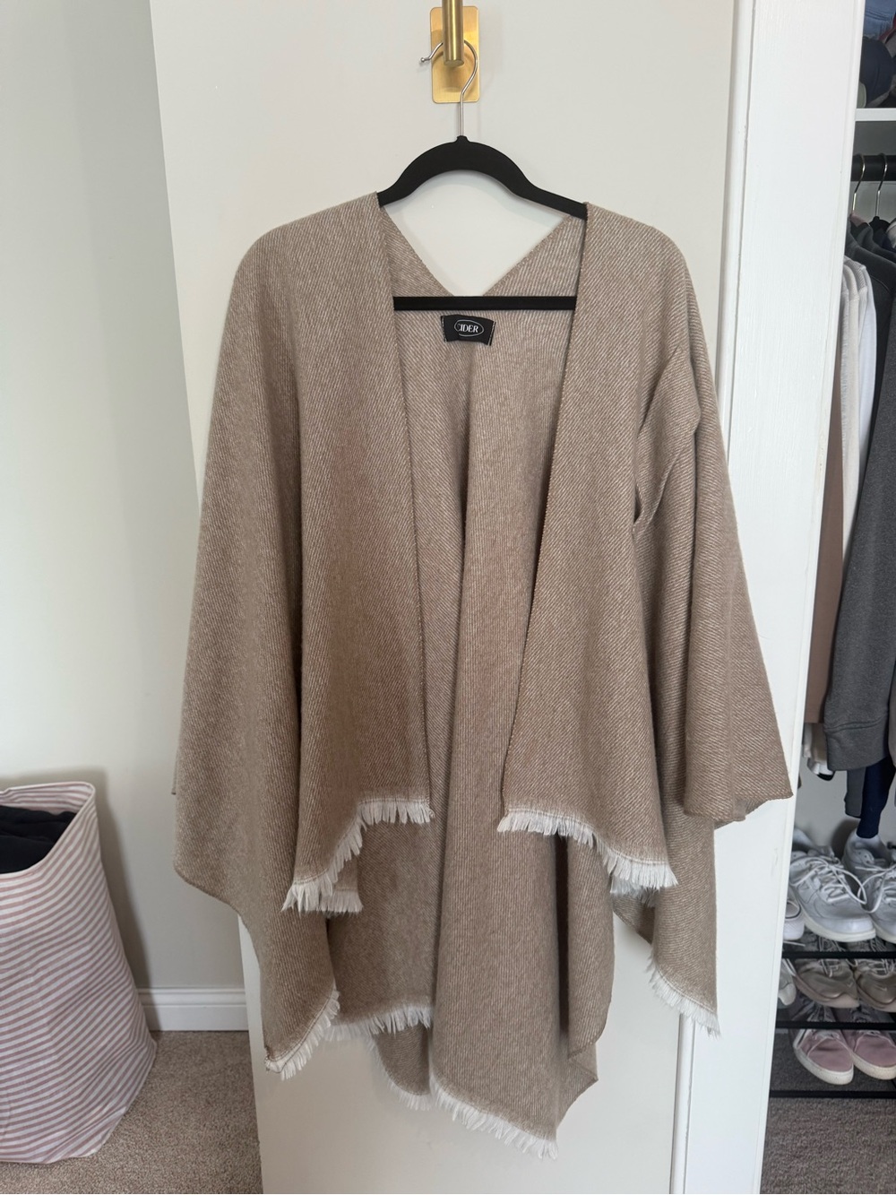 Cider Beige Fringe Open-Front Cape